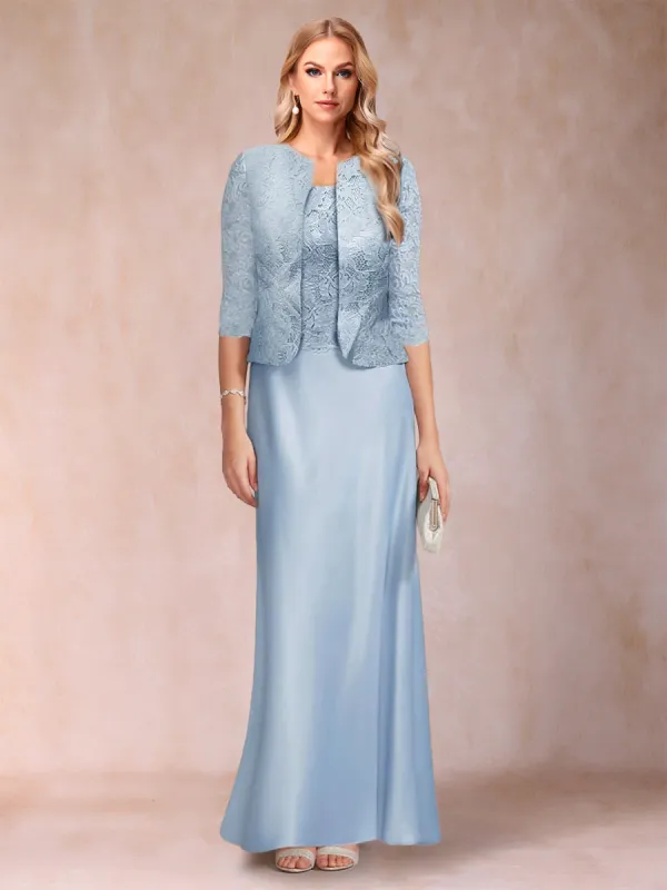 Sheath/Column Scoop Half Sleeves 3 Pieces Mother of the Bride Dress with Applique & Jacket sold by Lavetir