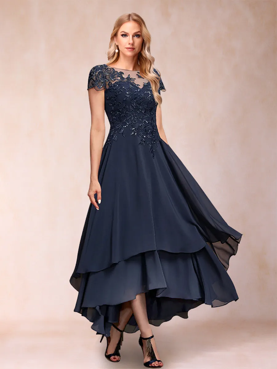 A-Line/Princess Scoop Short Sleeves Mother of the Bride Dresses with Applique sold by Lavetir