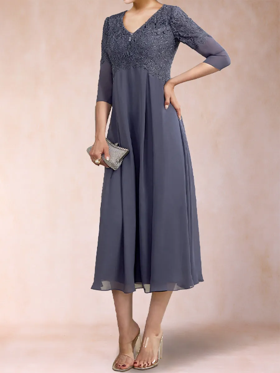 A-Line/Princess V-Neck 3/4 Sleeves Mother of the Bride Dresses with Applique sold by Lavetir product image thumbnail 3
