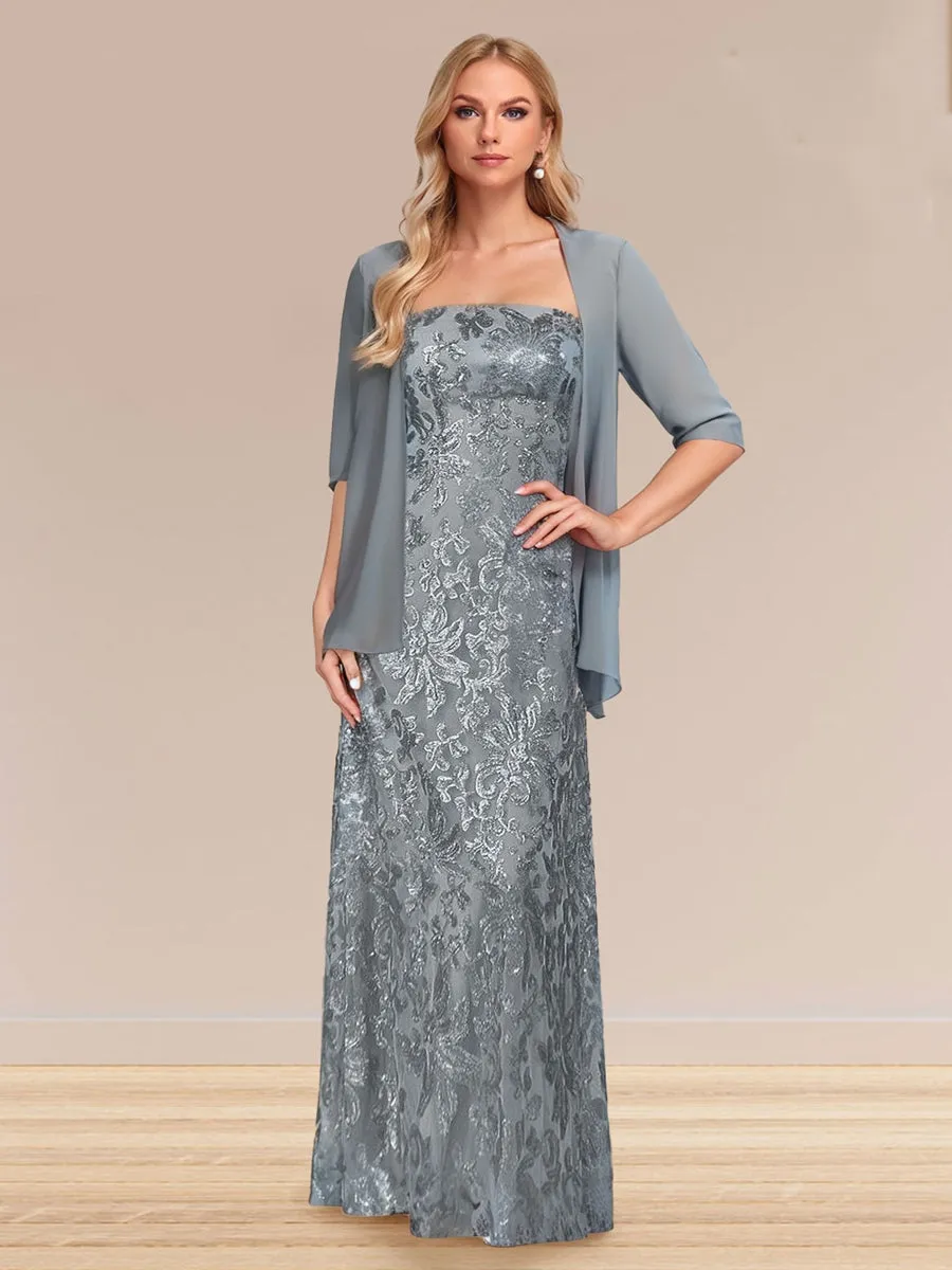 Sheath/Column Strapless Long Mother of the Bride Dresses with Jacket & Appliques sold by Lavetir