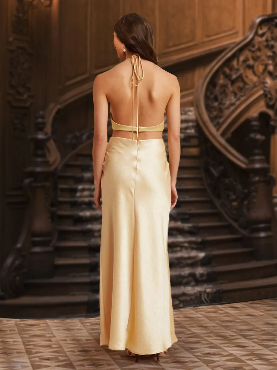 A-Line/Princess Halter Sleeveless Evening Dresses with Ruched sold by Lavetir product image thumbnail 2