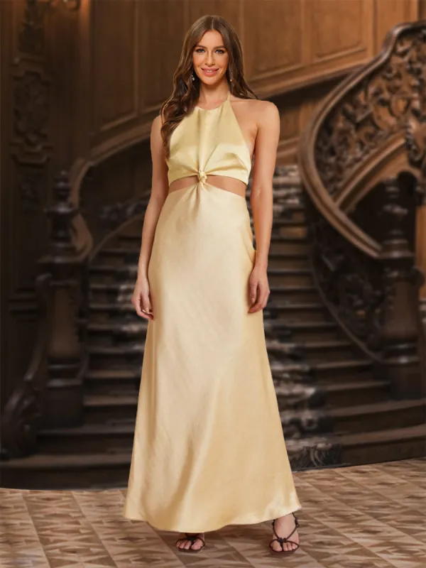 A-Line/Princess Halter Sleeveless Evening Dresses with Ruched sold by Lavetir