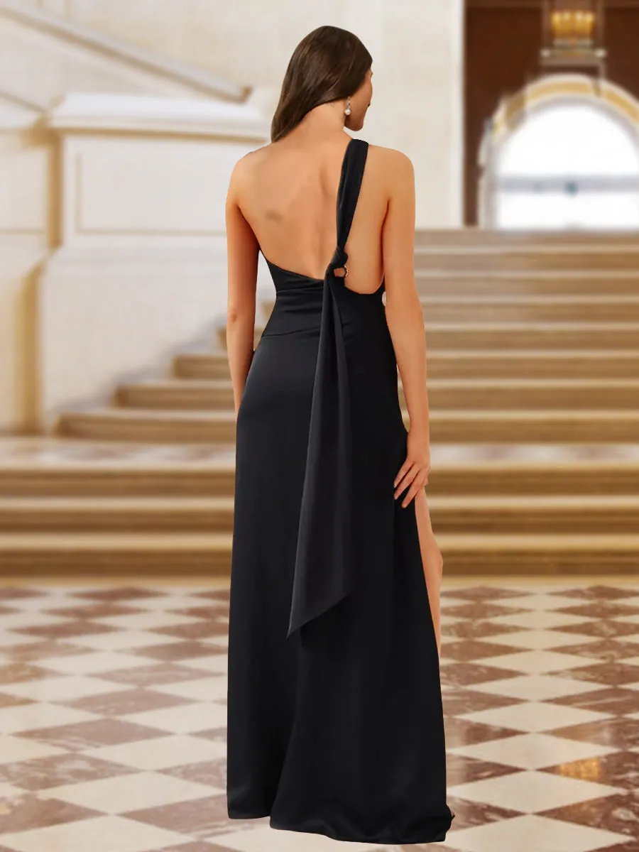 Sheath/Column One-Shoulder Sleeveless Evening Dresses with Split Side sold by Lavetir product image thumbnail 2