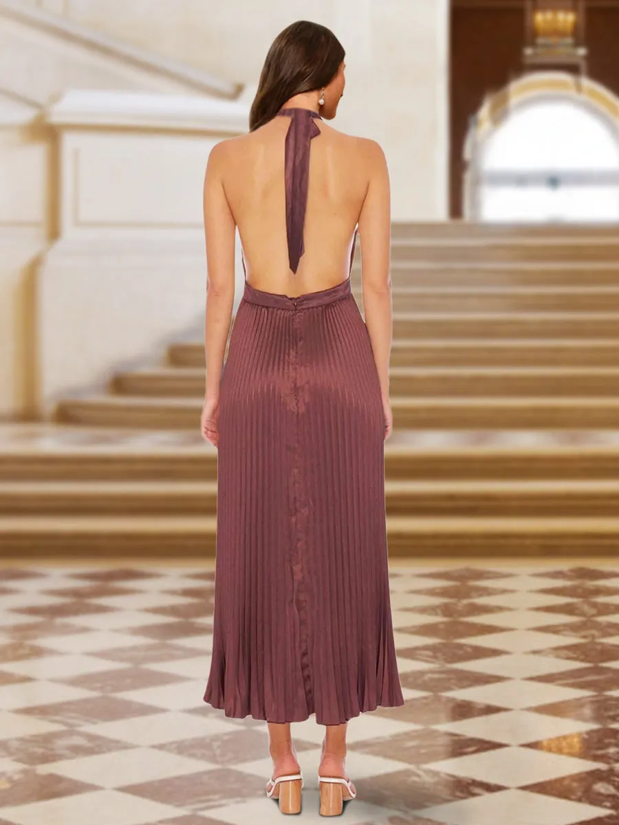 Sheath/Column Halter Sleeveless Evening Dresses with Pleats sold by Lavetir product image thumbnail 2