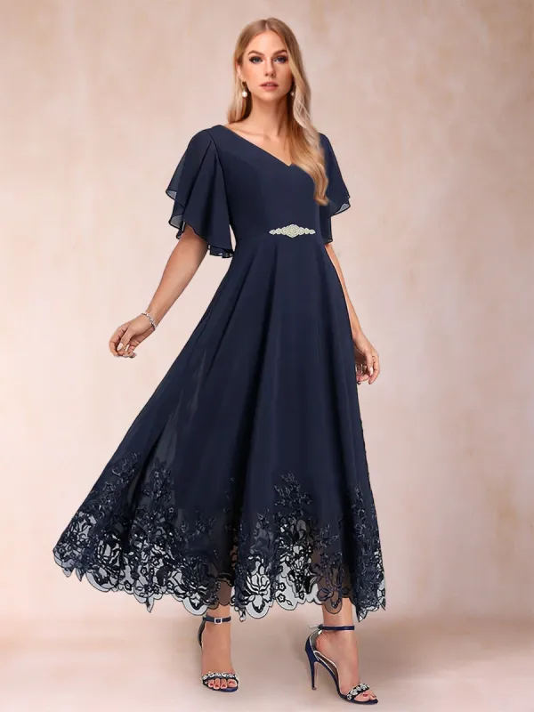 A-Line/Princess V-Neck Half Sleeves Mother of the Bride Dresses with Applique sold by Lavetir