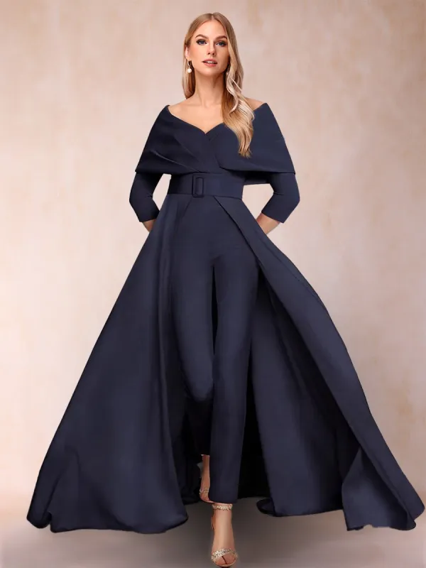 A-Line/Princess V-Neck 3/4 Sleeves Pantsuits with Belt sold by Lavetir