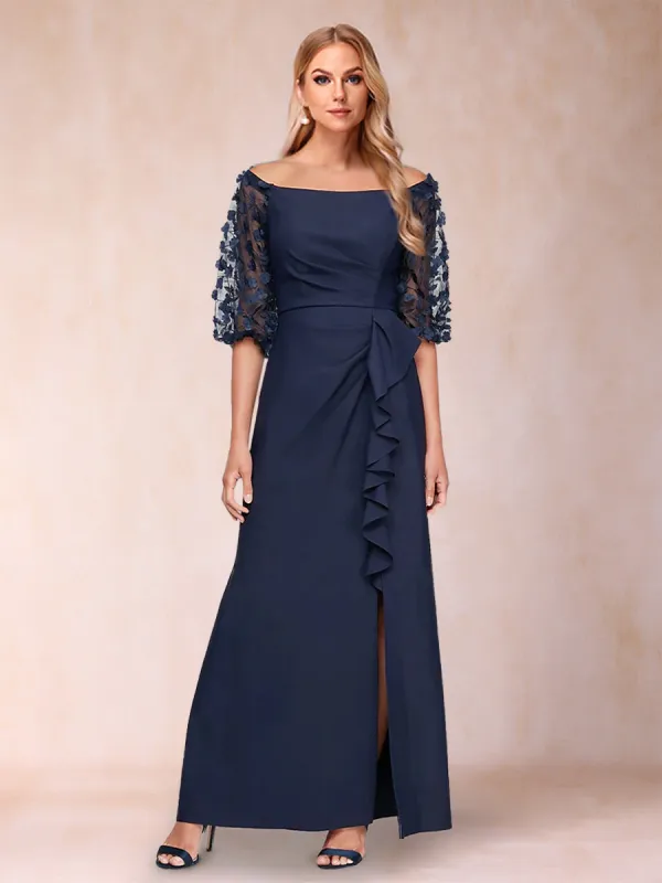 Sheath/Column Off-the-Shoulder Half Sleeves Mother of the Bride Dresses with Applique sold by Lavetir