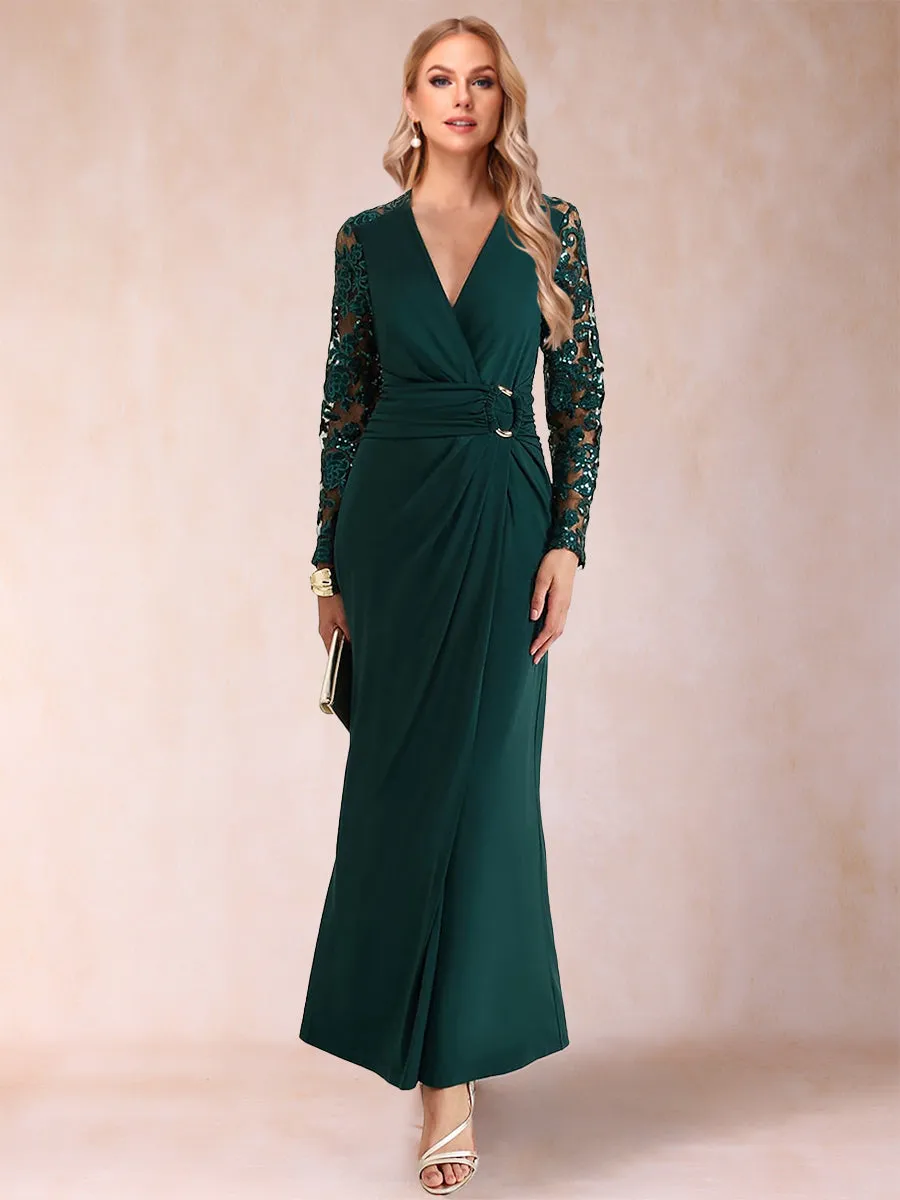 Sheath/Column V-Neck Long Sleeves Mother of the Bride Dresses with Applique sold by Lavetir