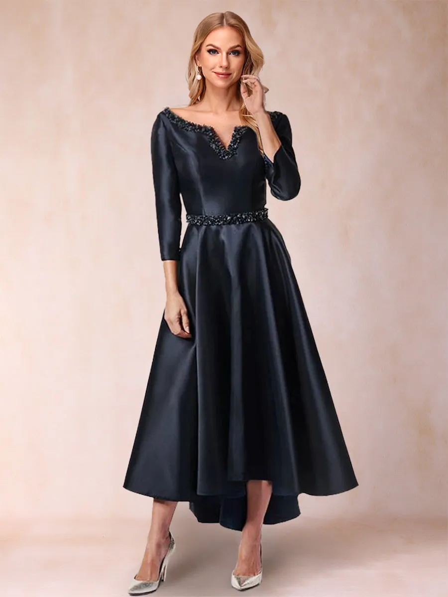 A-Line/Princess V-Neck 3/4 Sleeves Mother of the Bride Dresses with Ruched sold by Lavetir