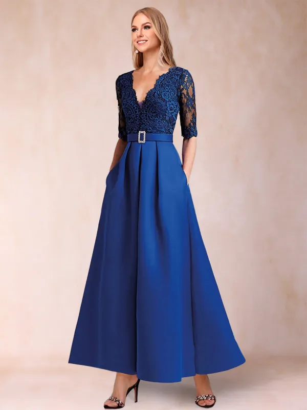 A-Line/Princess V-Neck Half Sleeves Mother of the Bride Dresses with Applique sold by Lavetir