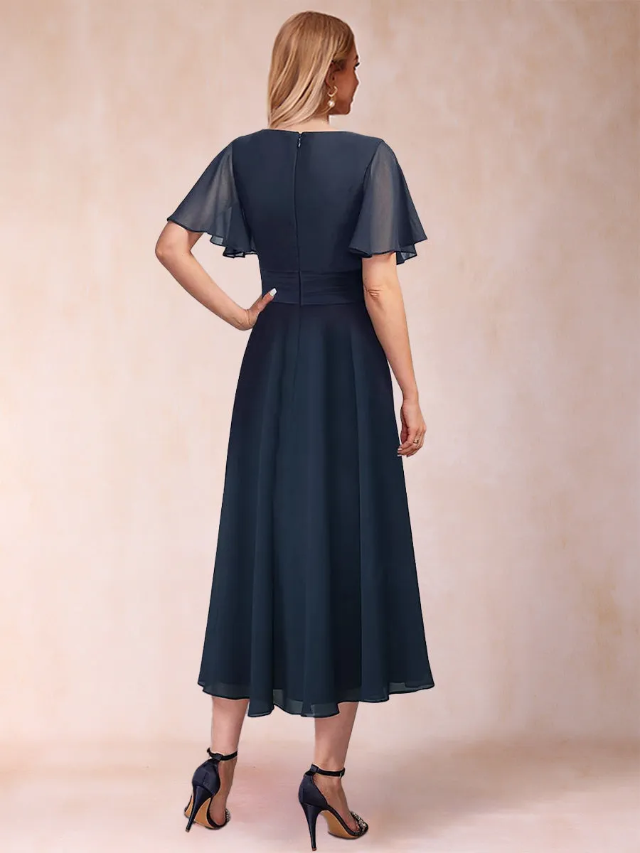 A-Line/Princess Chiffon V-Neck Short Sleeves Mother of the Bride Dresses with Ruffles sold by Lavetir product image thumbnail 2