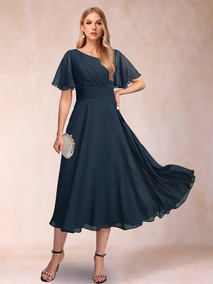 A-Line/Princess Chiffon V-Neck Short Sleeves Mother of the Bride Dresses with Ruffles sold by Lavetir