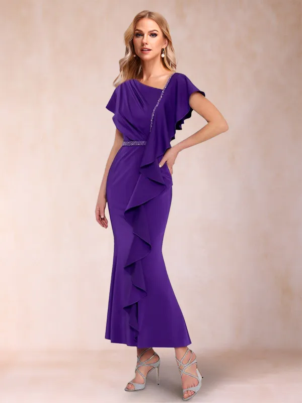 Trumpet/Mermaid V-Neck Short Sleeves Mother of the Bride Dresses with Ruffles sold by Lavetir