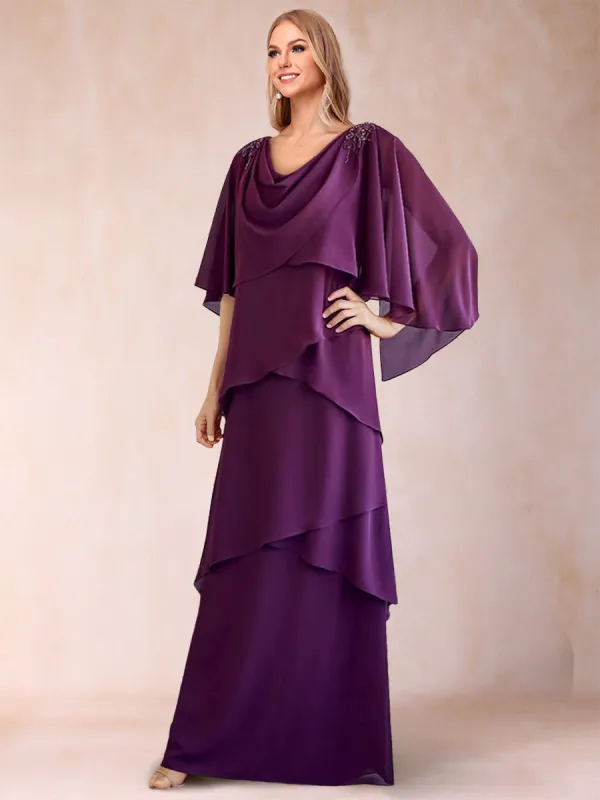 A-Line/Princess V-Neck Half Sleeves Tiered Mother of the Bride Dresses with Shawl sold by Lavetir