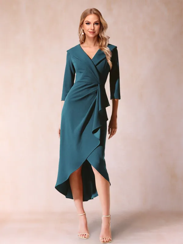 Sheath/Column V-Neck Half Sleeves Mother of the Bride Dresses with Ruffles sold by Lavetir