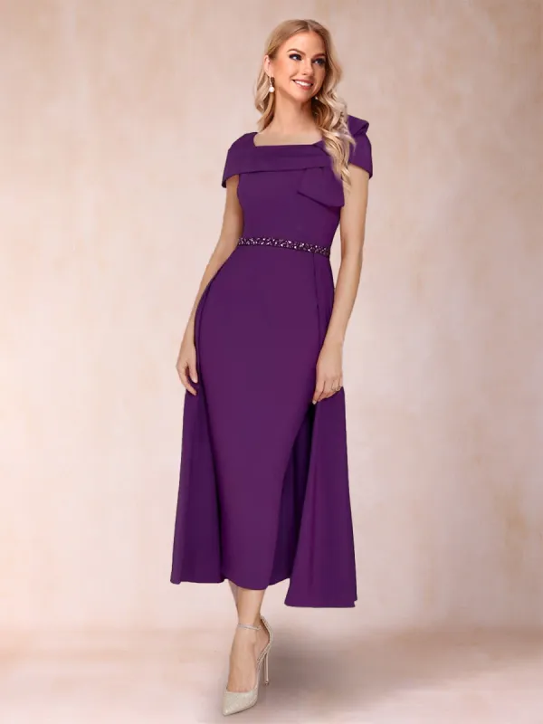 A-Line/Princess Square Neck Short Sleeves Mother of the Bride Dresses with Sash sold by Lavetir