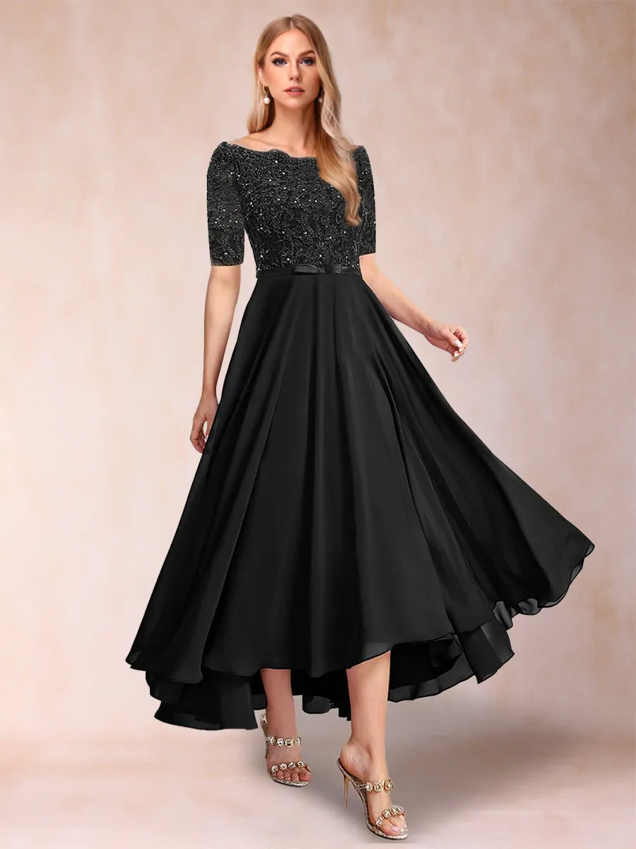 A-Line/Princess Chiffon Scoop Half Sleeves Mother of the Bride Dresses with Applique sold by Lavetir