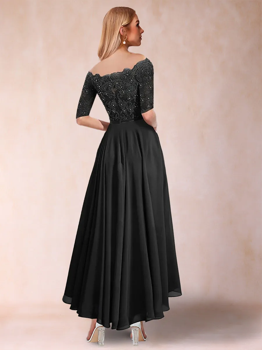 A-Line/Princess Chiffon Scoop Half Sleeves Mother of the Bride Dresses with Applique sold by Lavetir product image thumbnail 2
