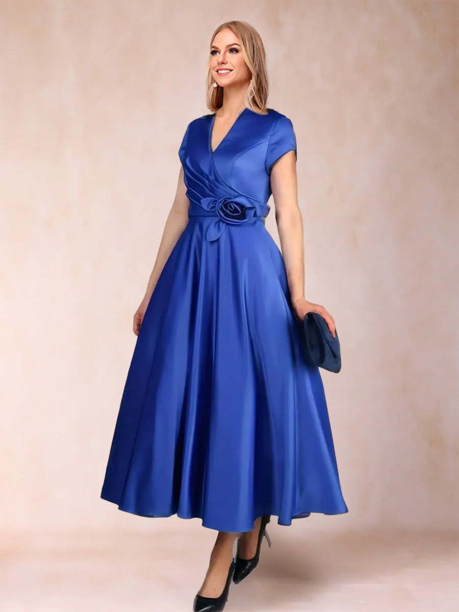 A-Line/Princess V-Neck Short Sleeves Mother of the Bride Dresses with Sash sold by Lavetir