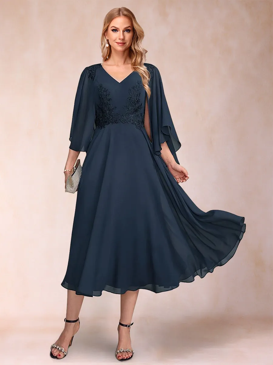 A-Line/Princess Chiffon V-Neck 3/4 Sleeves Mother of the Bride Dresses with Applique sold by Lavetir