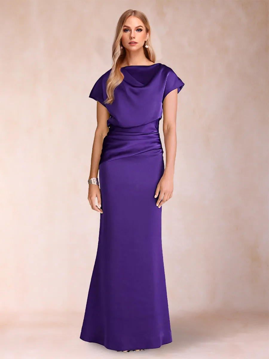 Sheath/Column Scoop Short Sleeves Mother of the Bride Dresses with Ruched sold by Lavetir