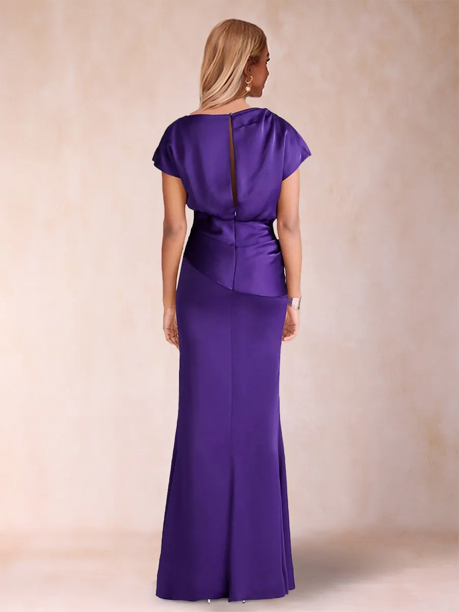 Sheath/Column Scoop Short Sleeves Mother of the Bride Dresses with Ruched sold by Lavetir product image thumbnail 2