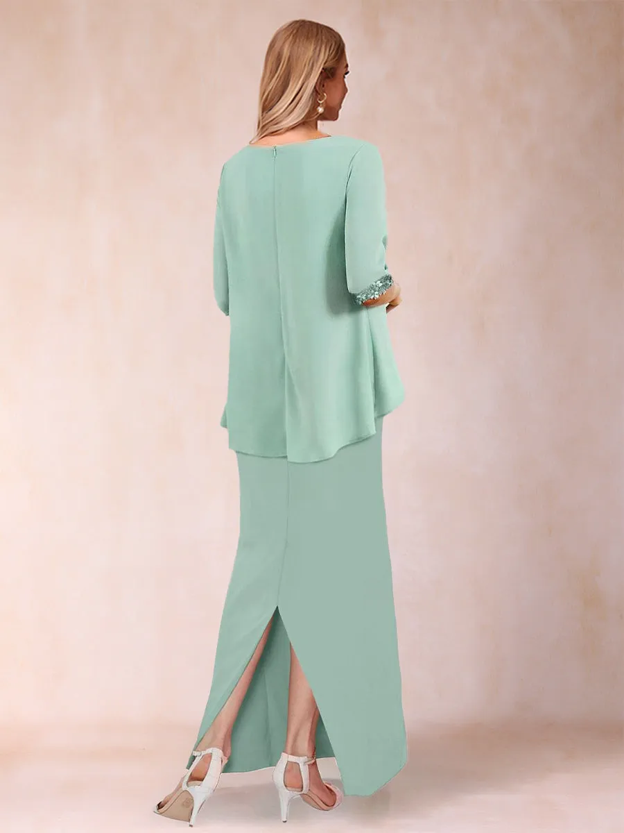 Sheath/Column Chiffon Scoop Half Sleeves 2 Pieces with Split Side sold by Lavetir product image thumbnail 2