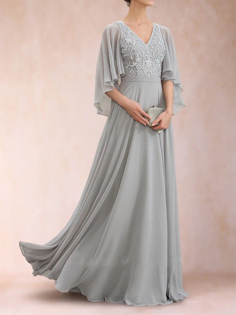 A-Line/Princess Chiffon V-Neck Half Sleeves Mother of the Bride Dresses with Applique sold by Lavetir product image thumbnail 3