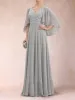 A-Line/Princess Chiffon V-Neck Half Sleeves Mother of the Bride Dresses with Applique sold by Lavetir