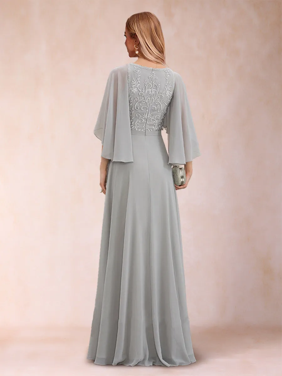 A-Line/Princess Chiffon V-Neck Half Sleeves Mother of the Bride Dresses with Applique sold by Lavetir product image thumbnail 2