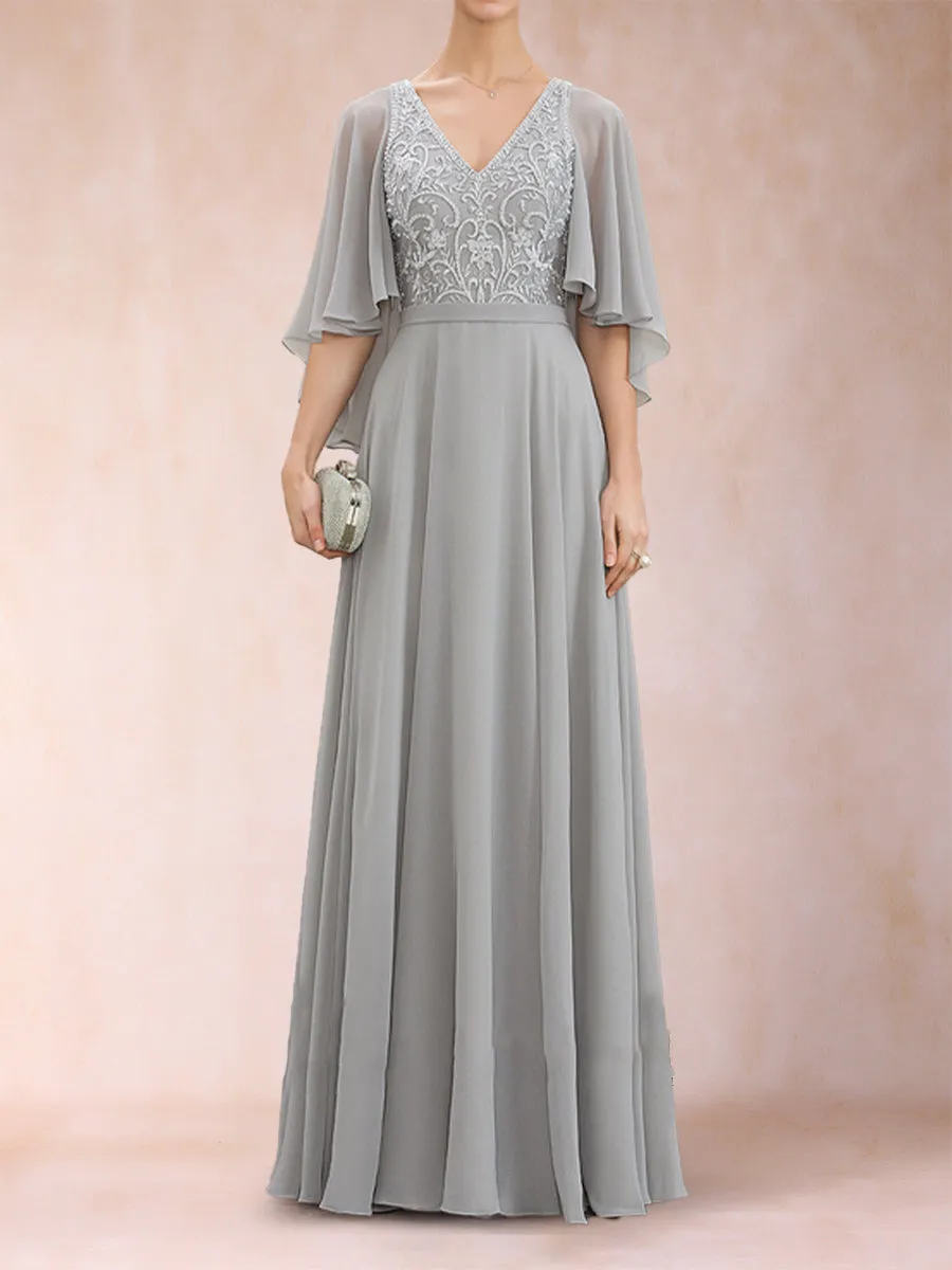 A-Line/Princess Chiffon V-Neck Half Sleeves Mother of the Bride Dresses with Applique sold by Lavetir product image thumbnail 5