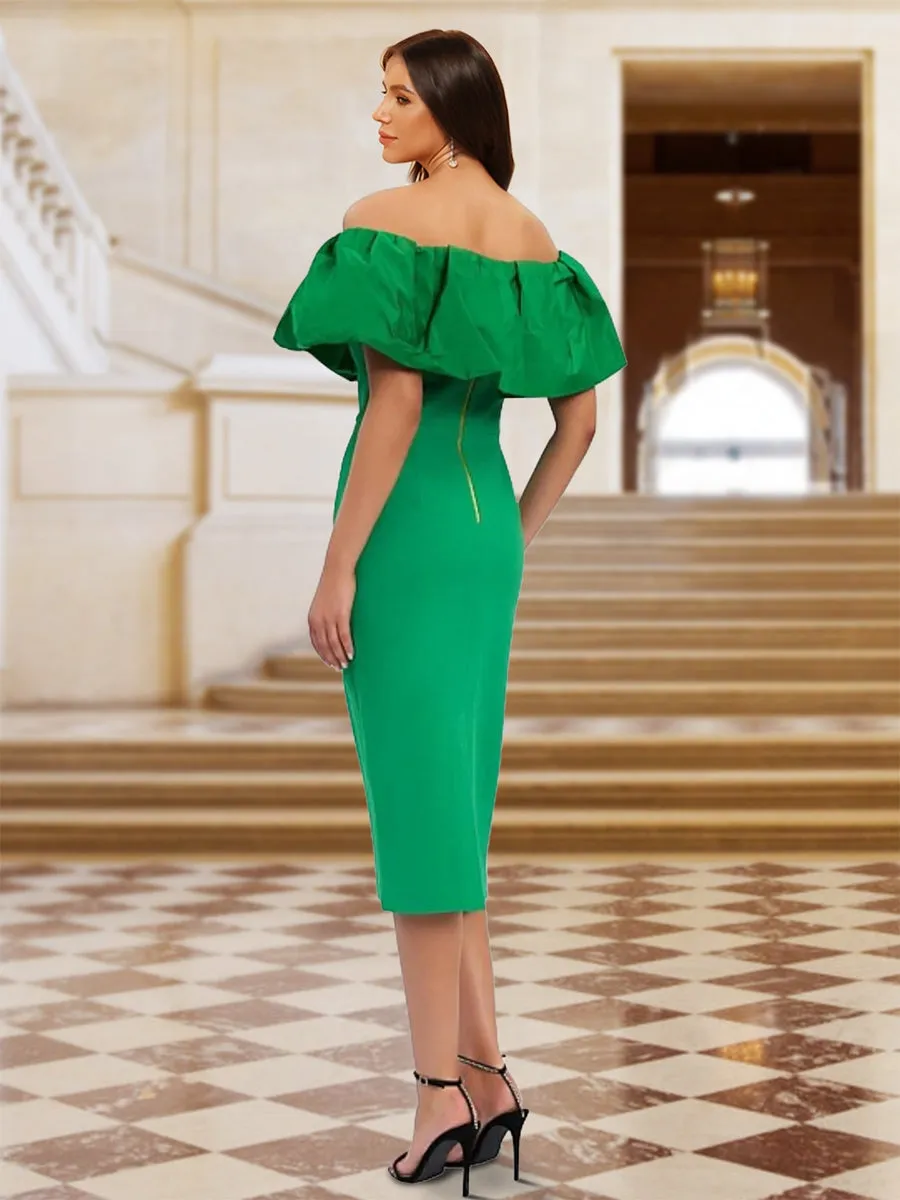 Sheath/Column Off-the-Shoulder Short Sleeves Evening Dresses with Ruched sold by Lavetir product image thumbnail 2