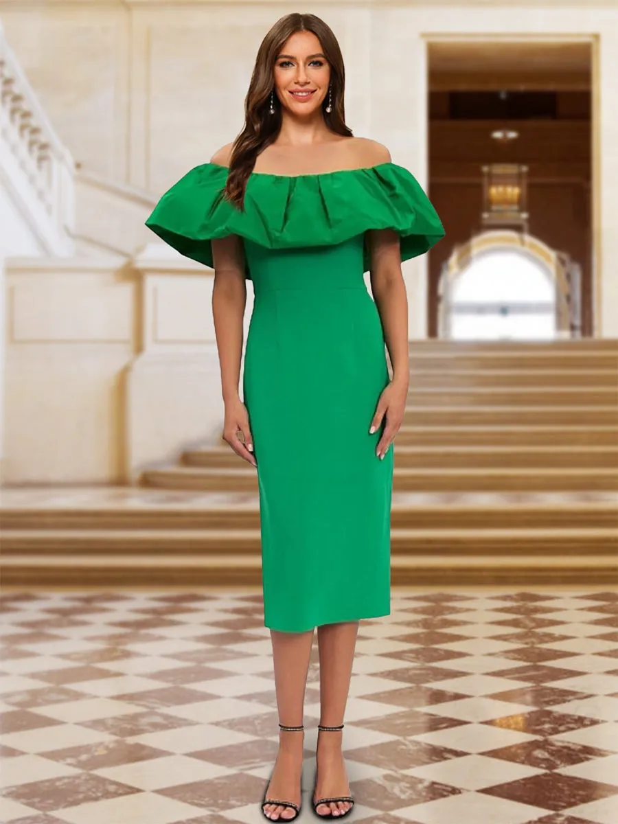 Sheath/Column Off-the-Shoulder Short Sleeves Evening Dresses with Ruched sold by Lavetir