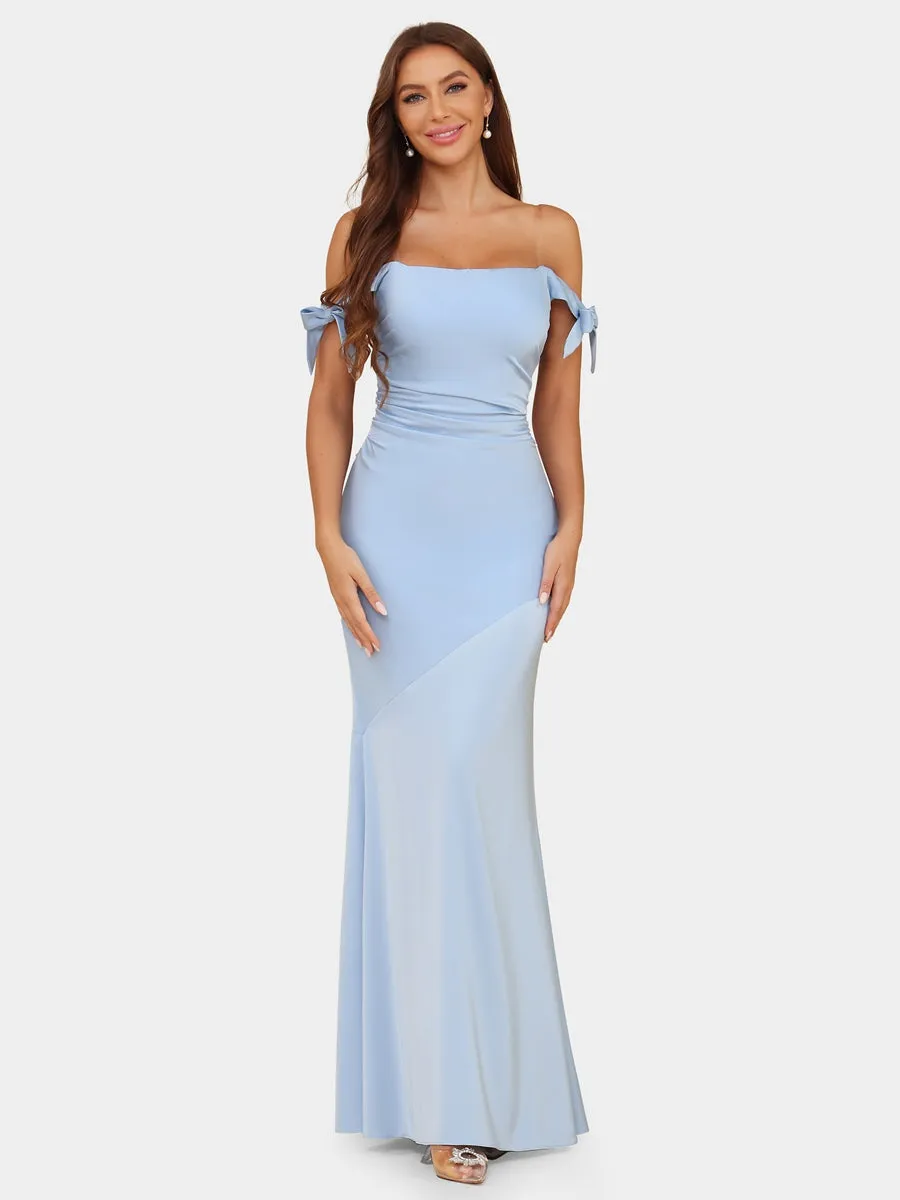 Trumpet/Mermaid Off-the-Shoulder Bowknot Evening Dresses with Ruched sold by Lavetir product image thumbnail 2