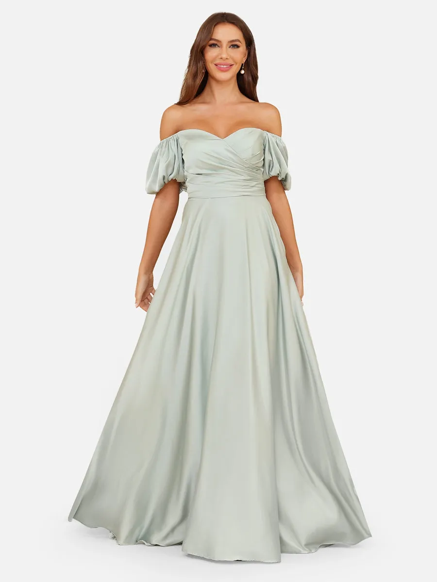 A-Line/Princess Off-the-Shoulder Puff Sleeves Evening Dresses with Ruched sold by Lavetir