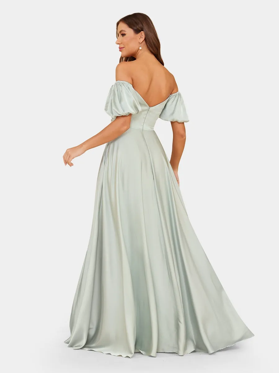 A-Line/Princess Off-the-Shoulder Puff Sleeves Evening Dresses with Ruched sold by Lavetir product image thumbnail 2