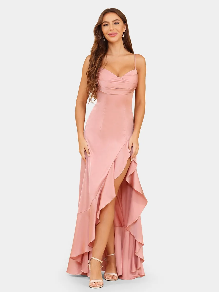 A-Line/Princess Spaghetti Straps Sleeveless Evening Dresses with Ruffles sold by Lavetir