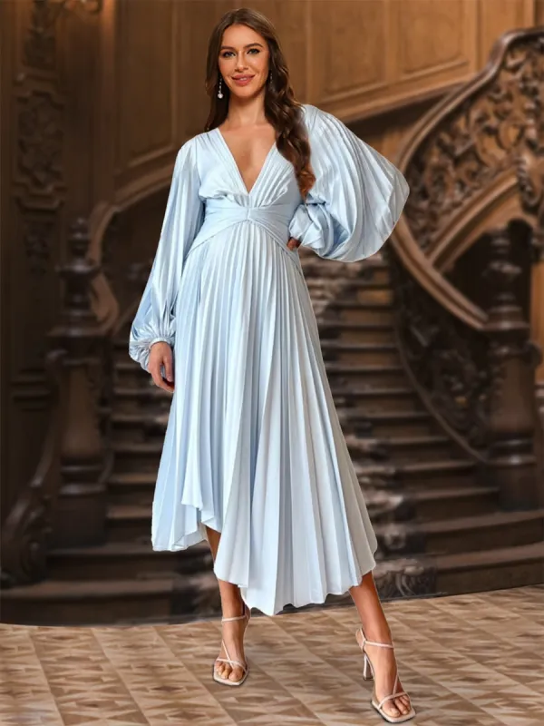 A-Line/Princess V-Neck Long Sleeves Evening Dresses with Ruched sold by Lavetir