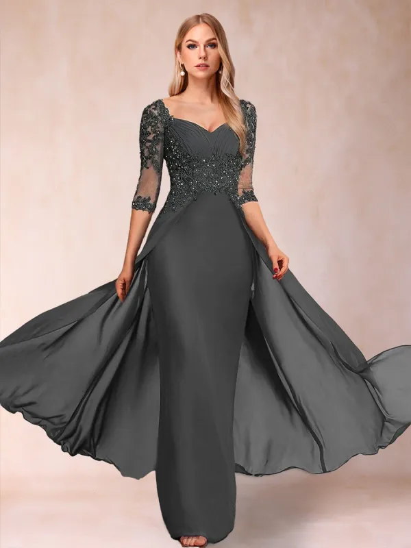 Sheath/Column V-Neck Half Sleeves Mother of the Bride Dresses with Applique sold by Lavetir