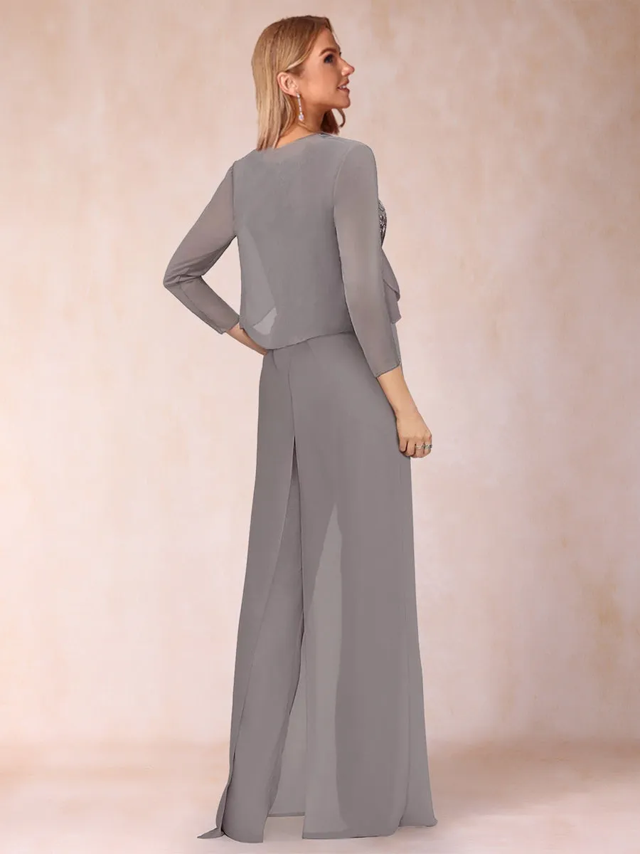 Sheath/Column Scoop Long Sleeves 2 Pieces Pantsuits with Applique & Jacket sold by Lavetir product image thumbnail 2