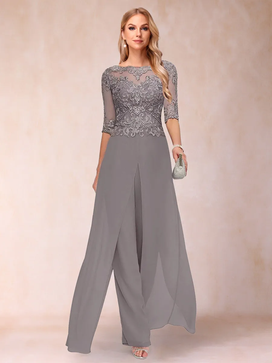 Sheath/Column Scoop Long Sleeves 2 Pieces Pantsuits with Applique & Jacket sold by Lavetir product image thumbnail 3