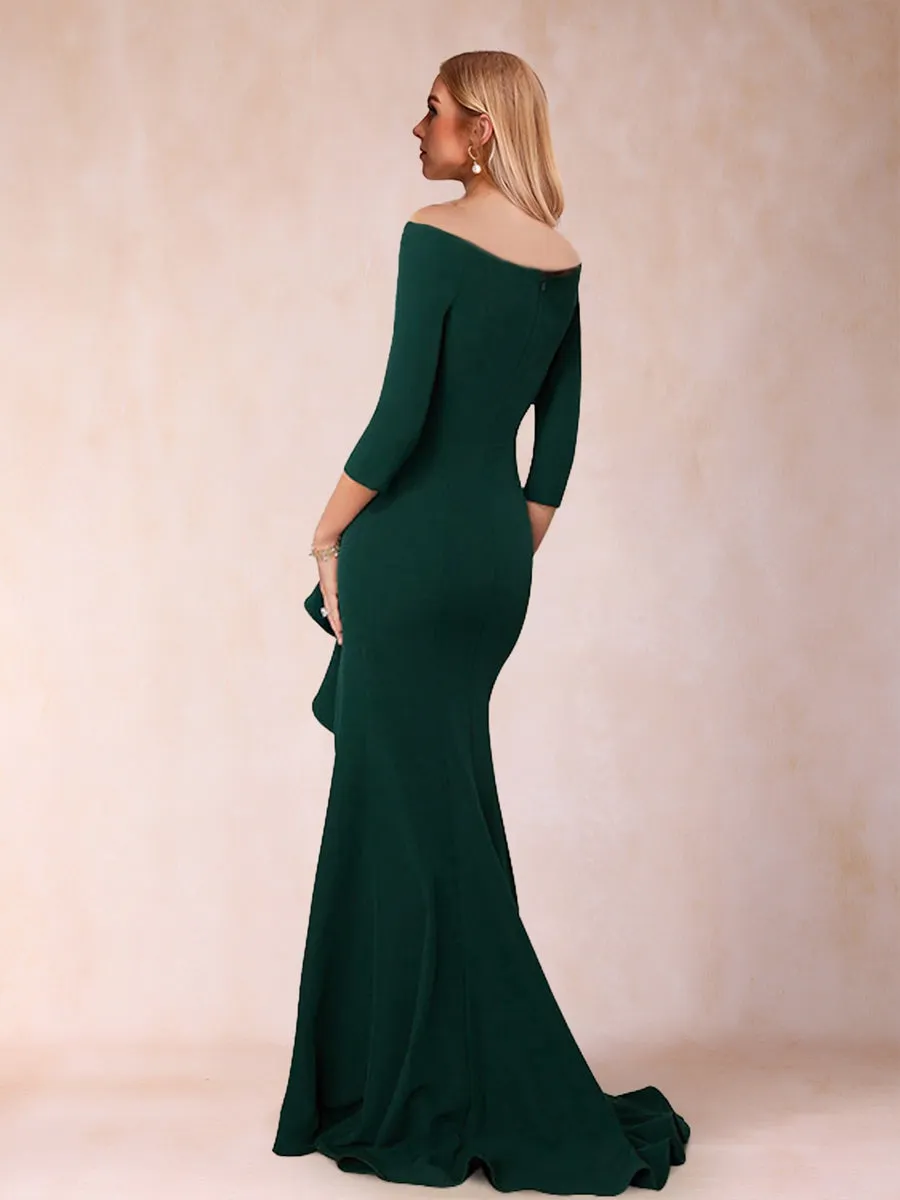 Sheath/Column Off-the-Shoulder 3/4 Sleeves Mother of the Bride Dresses with Ruffles sold by Lavetir product image thumbnail 2