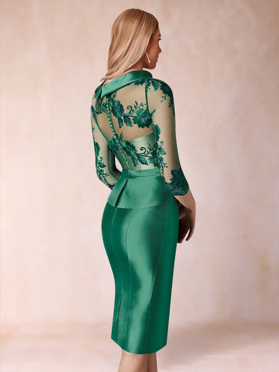 Sheath/Column Scoop 3/4 Sleeves Mother of the Bride Dresses with Applique sold by Lavetir product image thumbnail 2