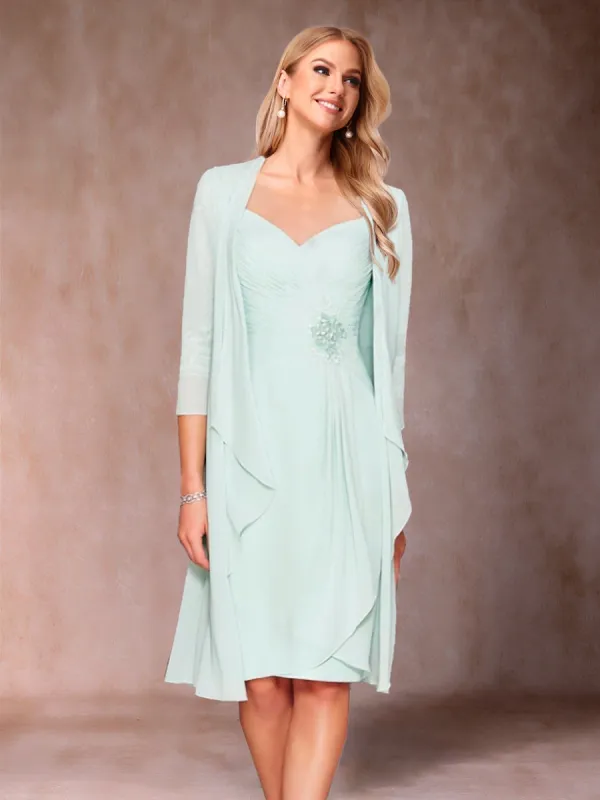 Sheath/Column V-Neck 3/4 Sleeves 2 Pieces Mother of the Bride Dresses with Ruched & Jacket sold by Lavetir