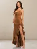 Sheath/Column Cowl Neck Straps Long Bridesmaid Dresses with Ruffles sold by Lavetir