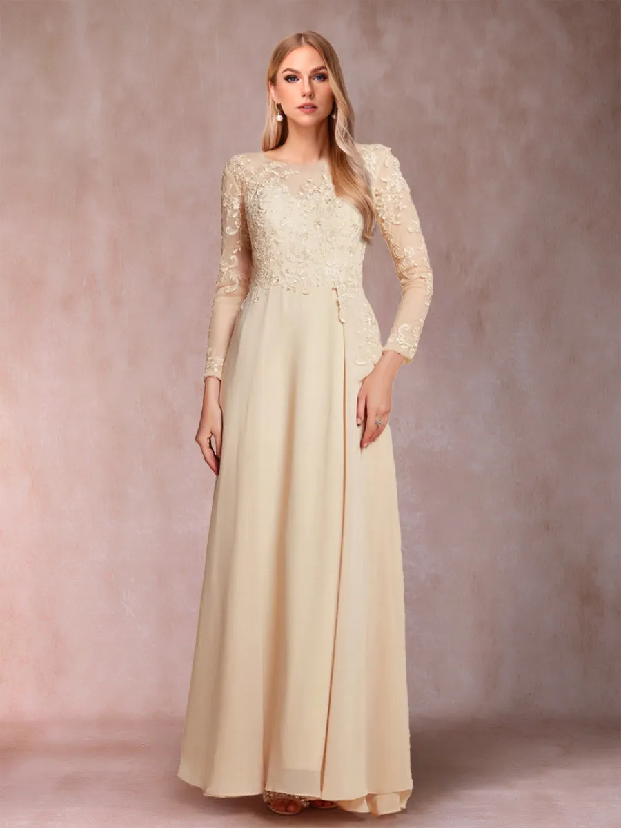 A-Line/Princess Scoop Long Sleeves Mother of the Bride Dresses with Applique sold by Lavetir
