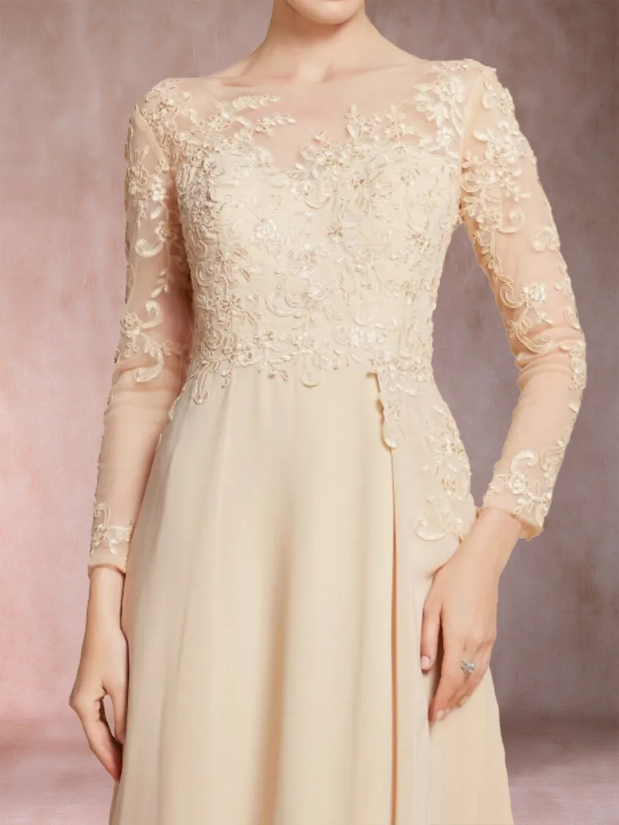 A-Line/Princess Scoop Long Sleeves Mother of the Bride Dresses with Applique sold by Lavetir product image thumbnail 5