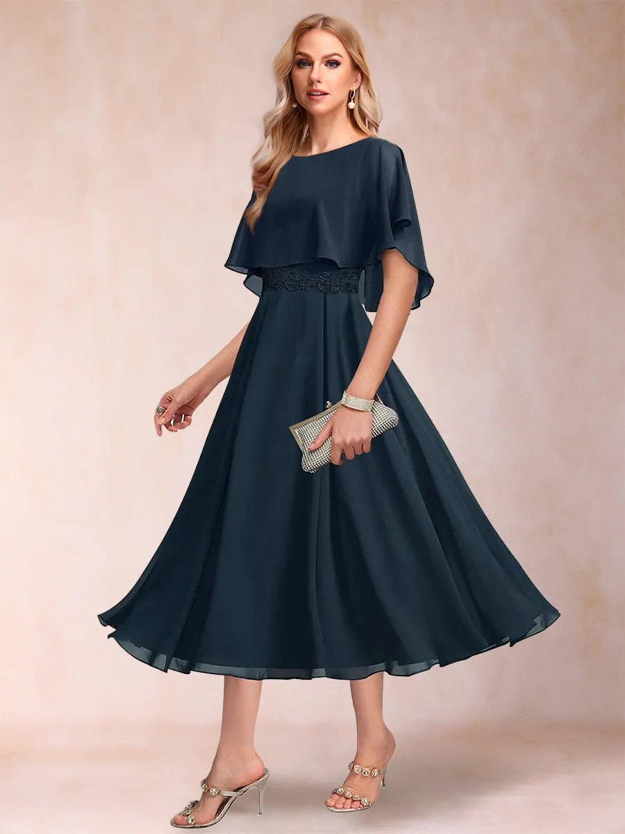 A-Line/Princess Chiffon Scoop Short Sleeves Mother of the Bride Dresses with Shawl sold by Lavetir