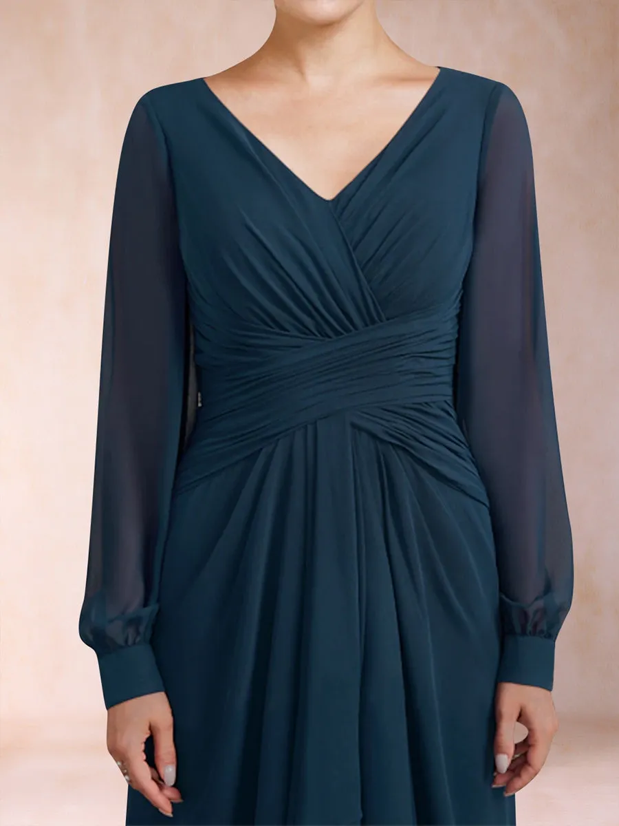 Sheath/Column V-Neck Long Sleeves Mother of the Bride Dresses with Ruched sold by Lavetir product image thumbnail 3