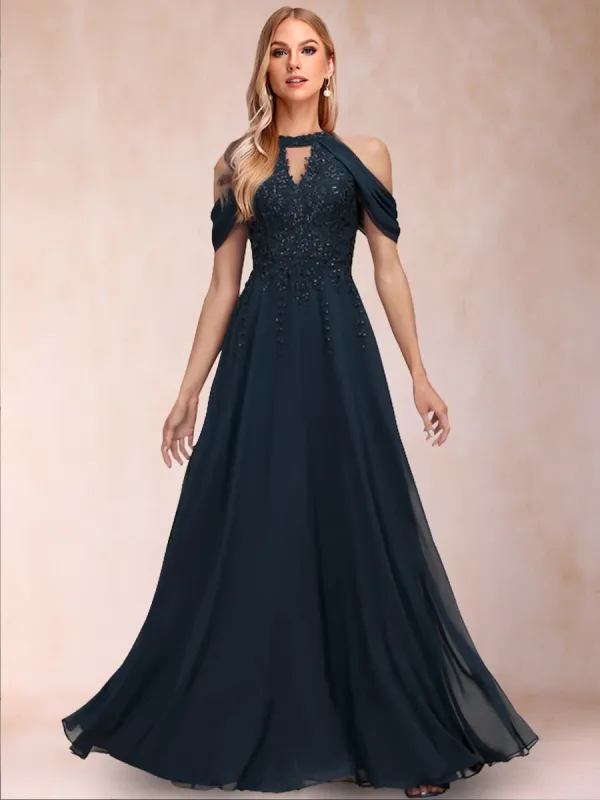 A-Line/Princess Cold Shoulder Short Sleeves Mother of the Bride Dresses with Applique sold by Lavetir